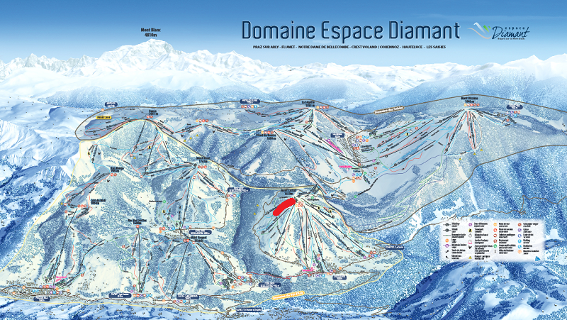 Situation sur le plan des pistes de l'Espace Diamant