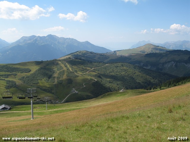 Vue sur la Combe de Douce, la Lgette, le Chard du Beurre et Bisanne aux Saisies
