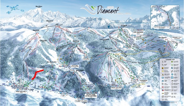 Situation sur le plan des pistes de l'Espace Diamant