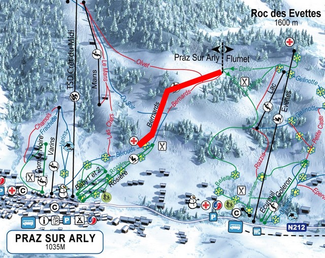 Situation sur le plan des pistes de l'Espace Diamant