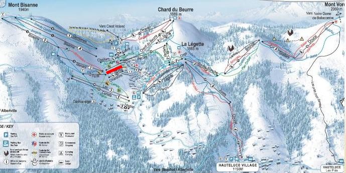 Situation sur le plan des pistes des Saisies