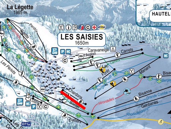 Situation sur le plan des pistes de l'Espace Diamant