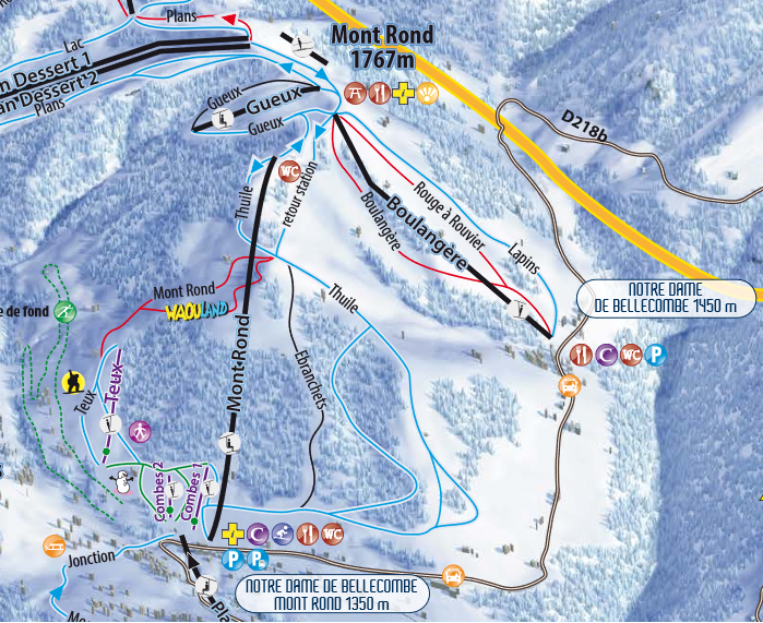 Situation sur le plan des pistes de l'Espace Diamant
