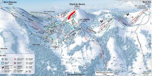 Situation sur le plan des pistes des Saisies