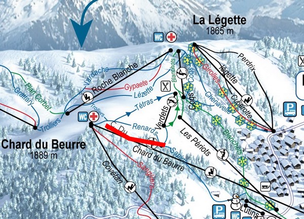 Situation sur le plan des pistes de l'Espace Diamant