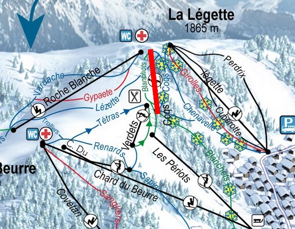 Situation sur le plan des pistes de l'Espace Diamant
