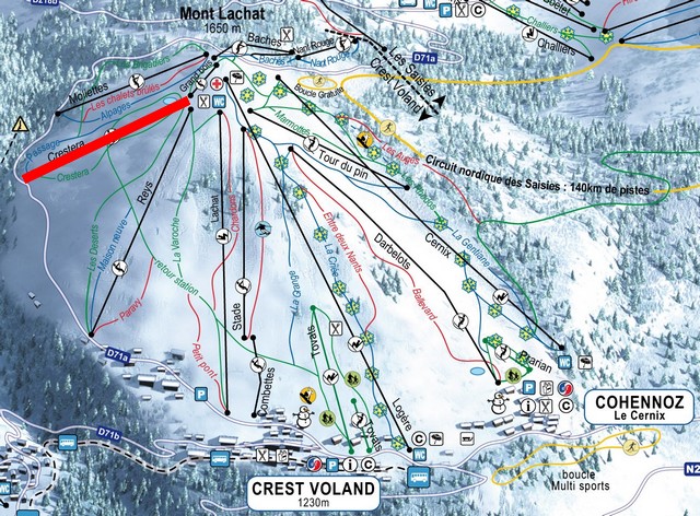 Situation sur le plan des pistes de l'Espace Diamant