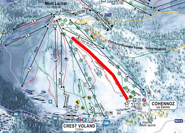 Situation sur le plan des pistes de l'Espace Diamant