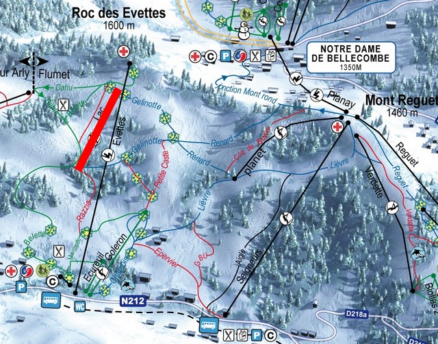 Situation sur le plan des pistes de l'Espace Diamant