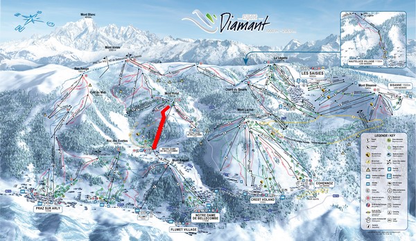 Situation sur le plan des pistes de l'Espace Diamant