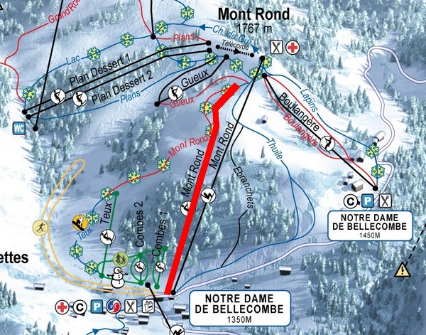 Situation sur le plan des pistes de l'Espace Diamant