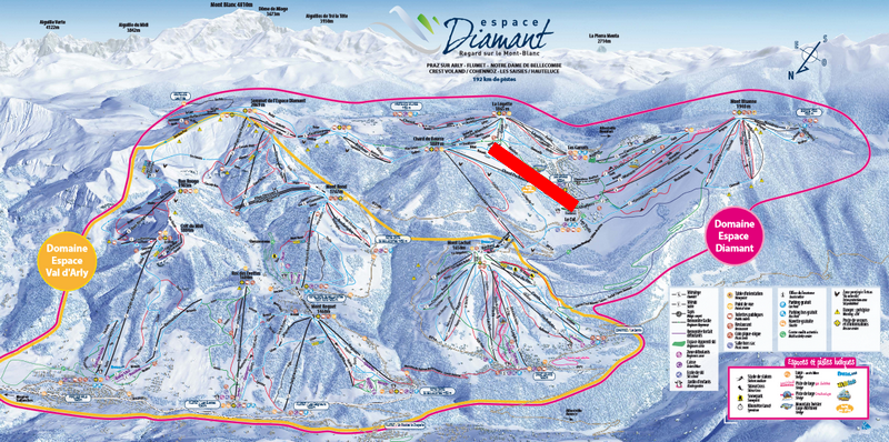 Situation sur le plan des pistes de l'Espace Diamant