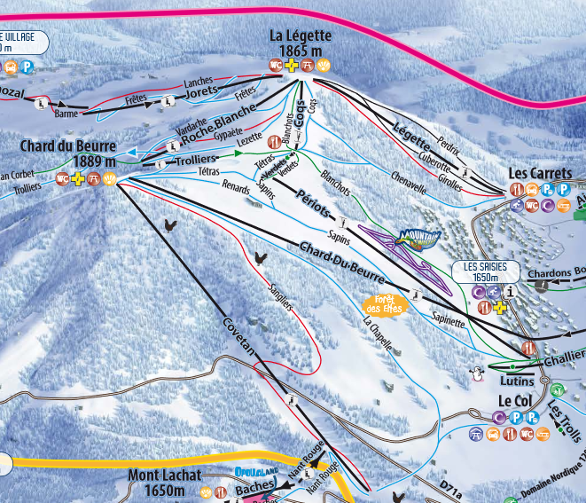 Situation sur le plan des pistes de l'Espace Diamant