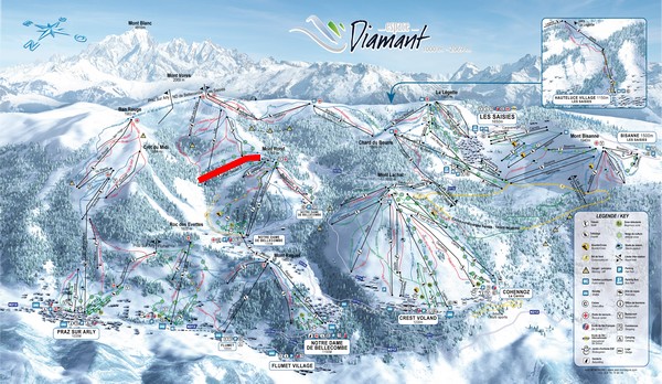 Situation sur le plan des pistes de l'Espace Diamant