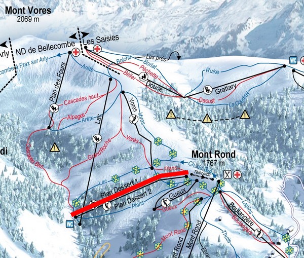 Situation sur le plan des pistes de l'Espace Diamant