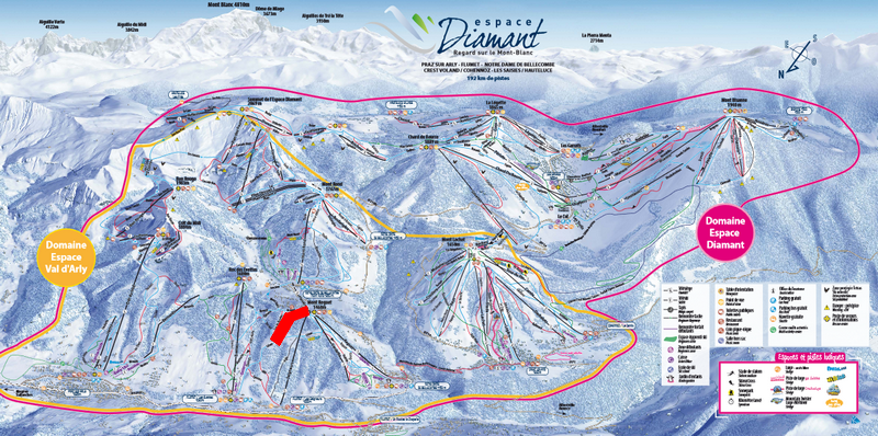 Situation sur le plan des pistes de l'Espace Diamant