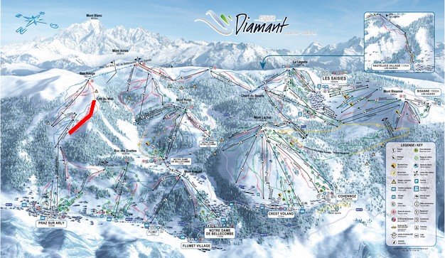 Situation sur le plan des pistes de l'Espace Diamant
