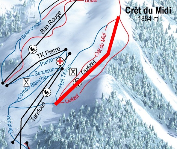 Situation sur le plan des pistes de l'Espace Diamant