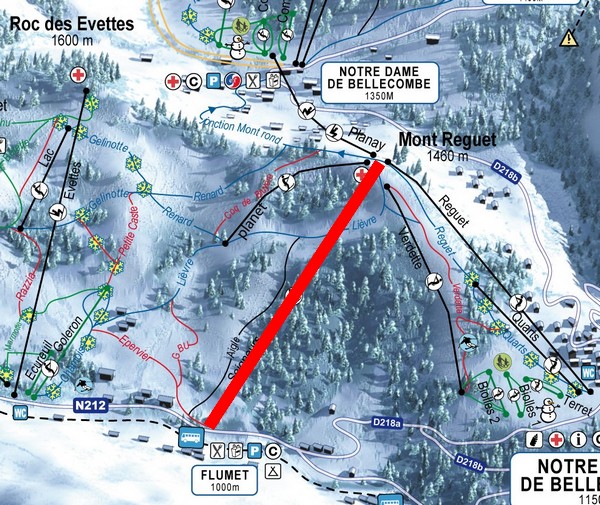 Situation sur le plan des pistes de l'Espace Diamant