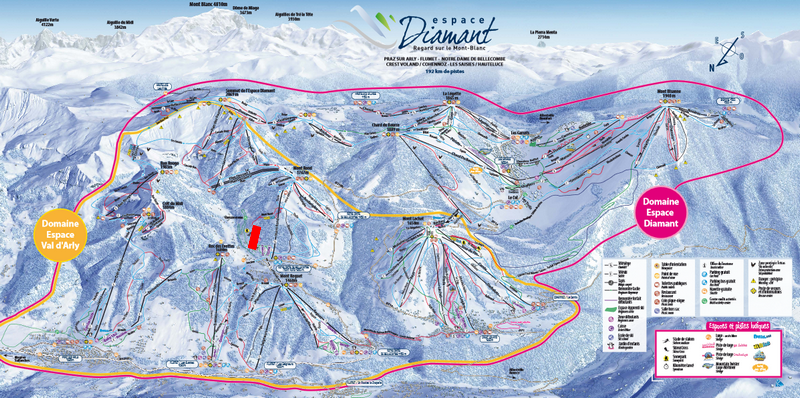 Situation sur le plan des pistes de l'Espace Diamant