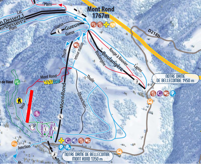 Situation sur le plan des pistes de l'Espace Diamant