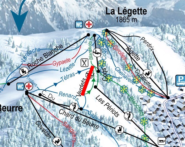 Situation sur le plan des pistes de l'Espace Diamant