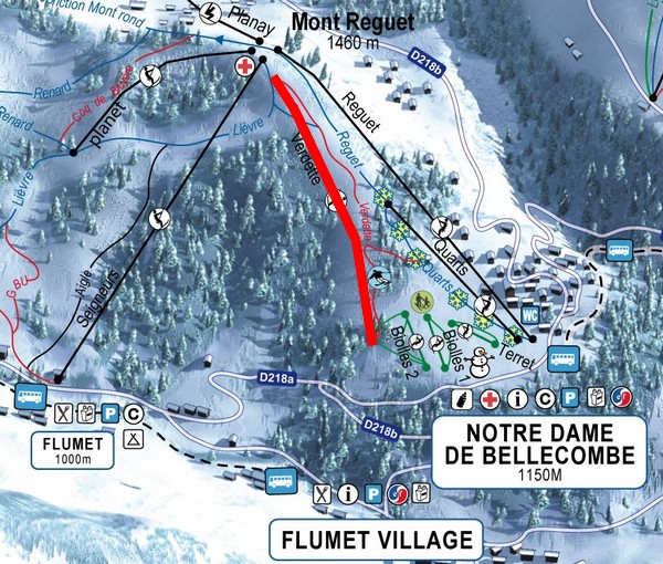 Situation sur le plan des pistes de l'Espace Diamant