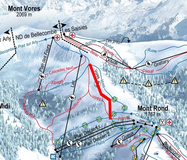 Situation sur le plan des pistes de l'Espace Diamant