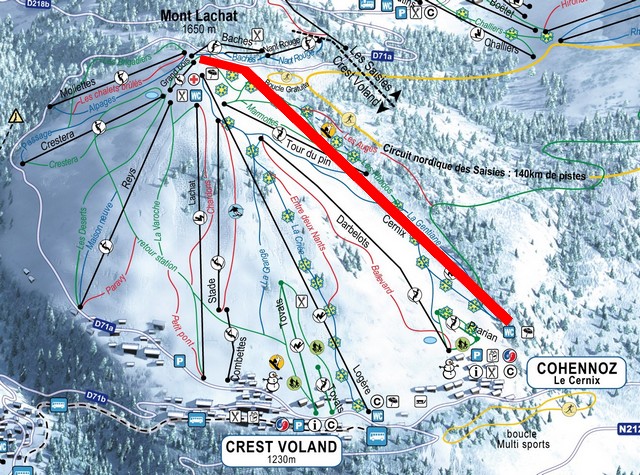 Situation sur le plan des pistes de l'Espace Diamant