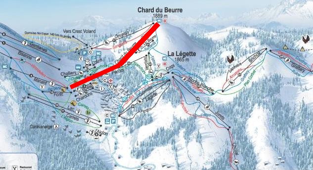 Situation sur le plan des pistes des Saisies