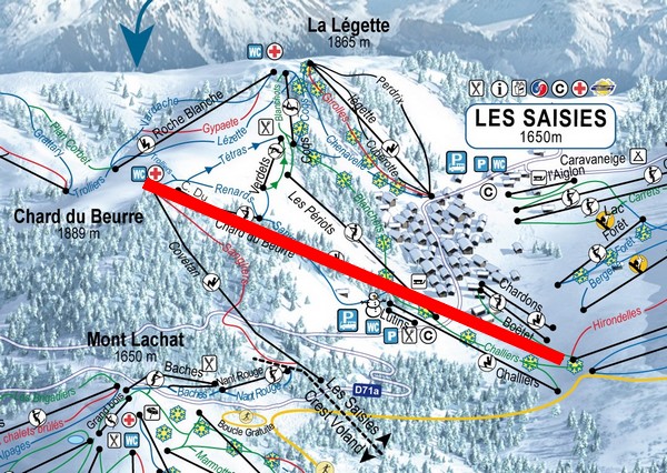 Situation sur le plan des pistes de l'Espace Diamant