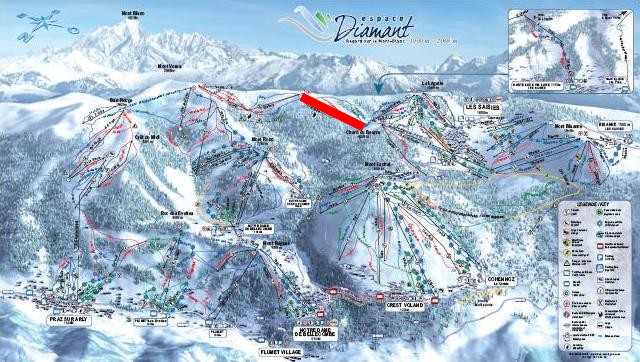Situation sur le plan des pistes de l'Espace Diamant