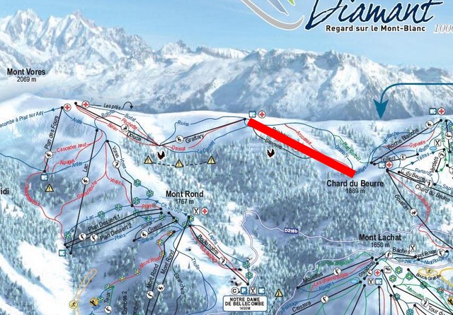 Situation sur le plan des pistes de l'Espace Diamant