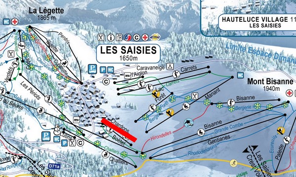 Situation sur le plan des pistes de l'Espace Diamant