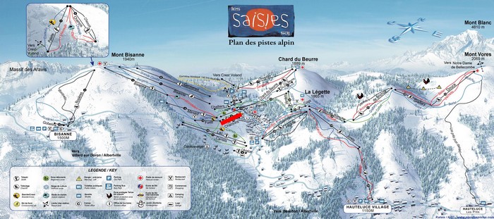 Situation sur le plan des pistes des Saisies