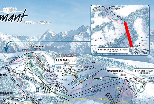 Situation sur le plan des pistes de l'Espace Diamant