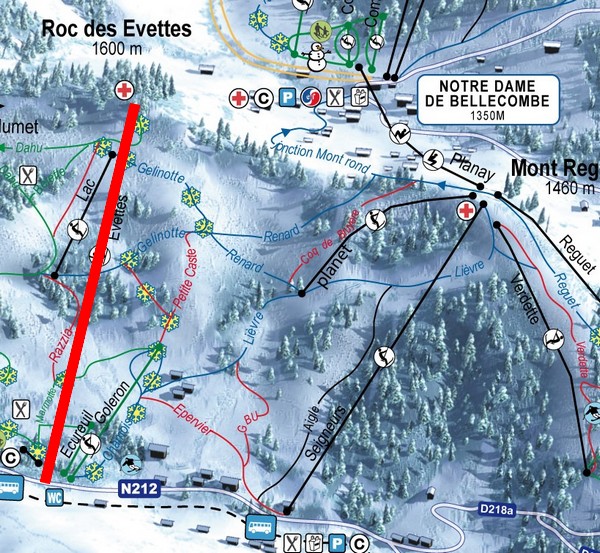 Situation sur le plan des pistes de l'Espace Diamant