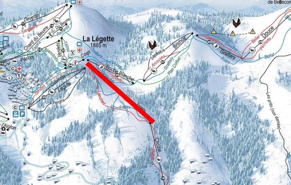 Situation sur le plan des pistes des Saisies