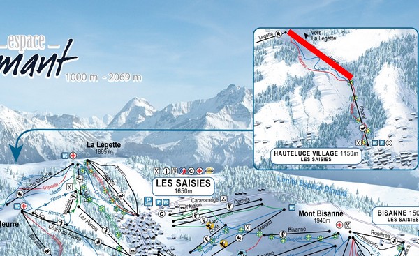 Situation sur le plan des pistes de l'Espace Diamant