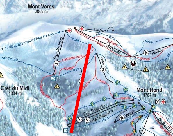 Situation sur le plan des pistes de l'Espace Diamant