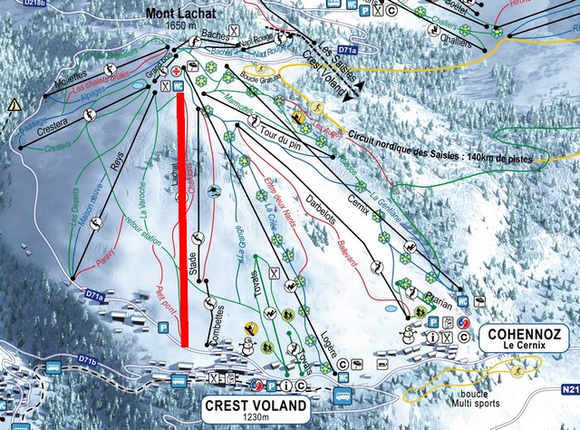 Situation sur le plan des pistes de l'Espace Diamant