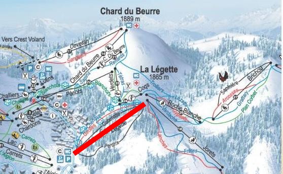 Situation sur le plan des pistes des Saisies
