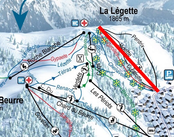Situation sur le plan des pistes de l'Espace Diamant