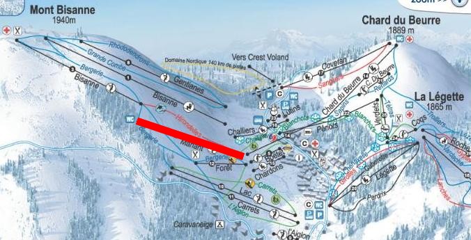 Situation sur le plan des pistes des Saisies