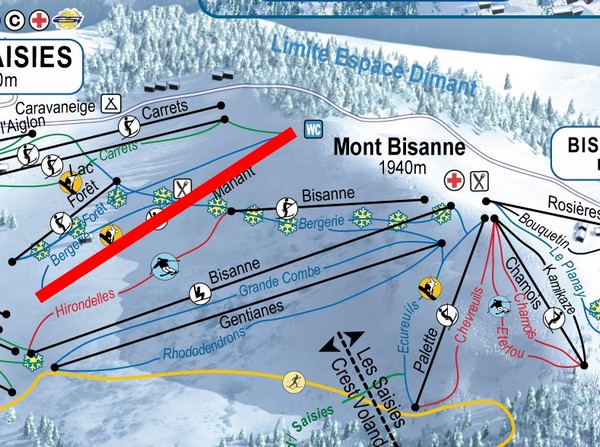 Situation sur le plan des pistes de l'Espace Diamant