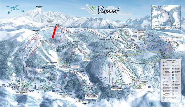 Situation sur le plan des pistes de l'Espace Diamant
