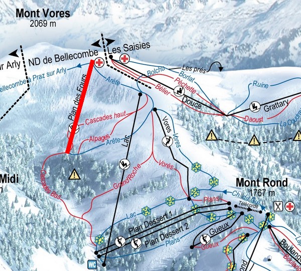 Situation sur le plan des pistes de l'Espace Diamant