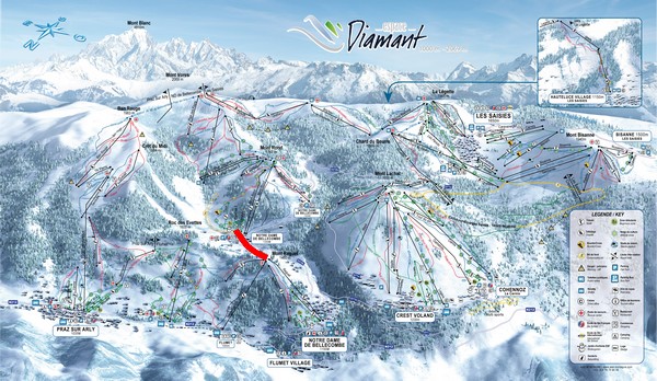 Situation sur le plan des pistes de l'Espace Diamant