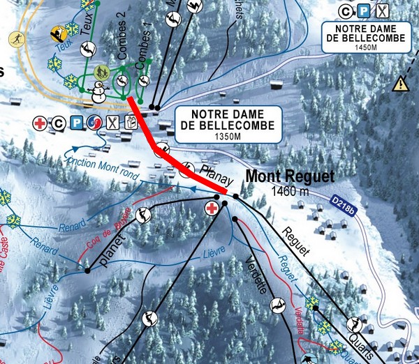Situation sur le plan des pistes de l'Espace Diamant