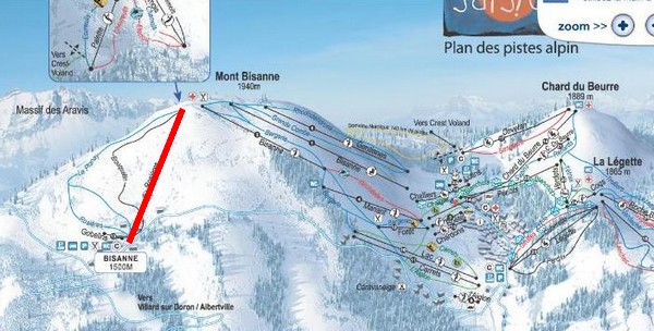 Situation sur le plan des pistes des Saisies